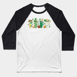 Retro Obsessive Cup Disorder St. Patrick's Day, St Patricks Day, Clover, Hearts Retro Groovy Baseball T-Shirt